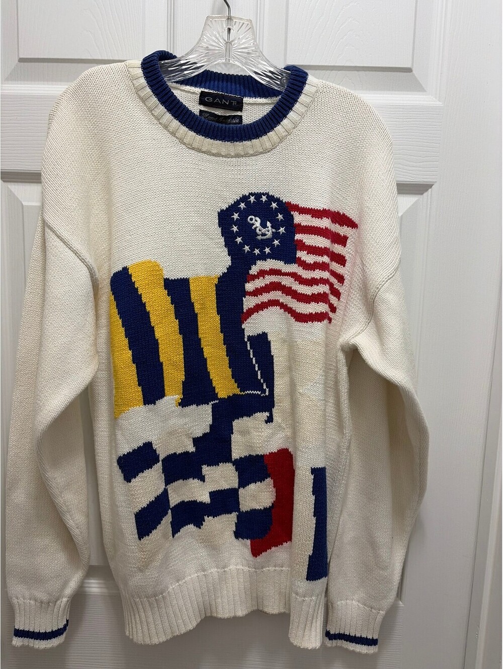 Vintage GANT Crew Neck Sweater with Nautical Flag Design - Y2K Game Day Style